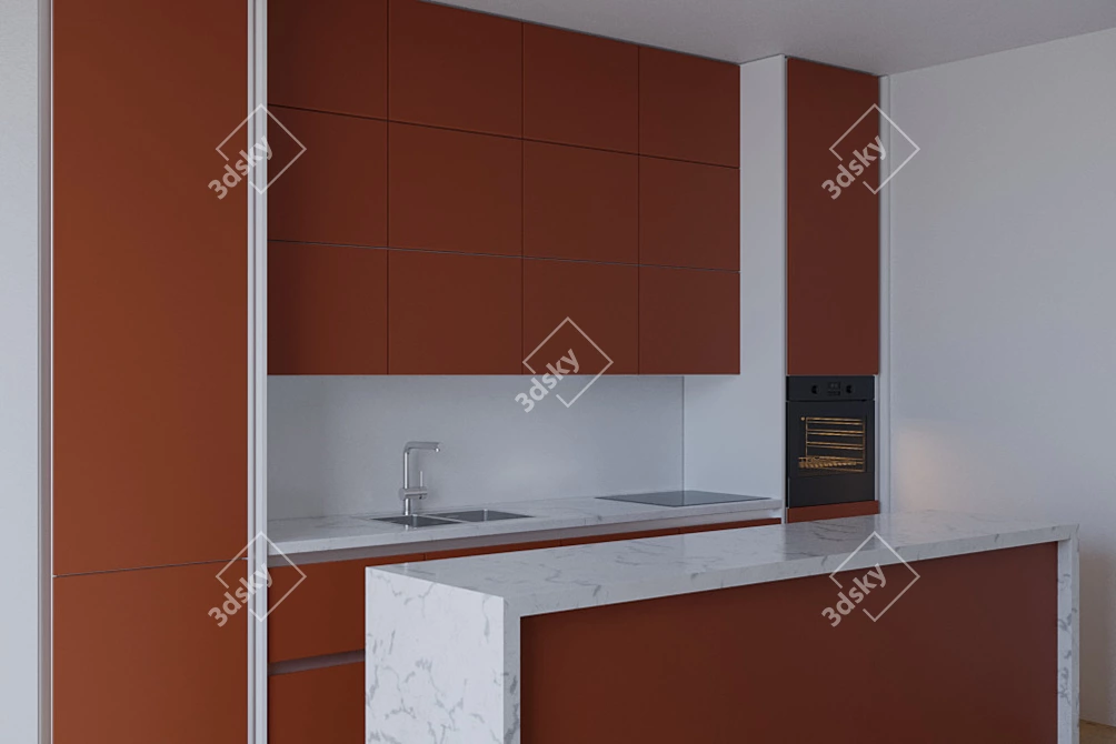 Italian Profile Kitchen with Gola Handle 3D model image 3