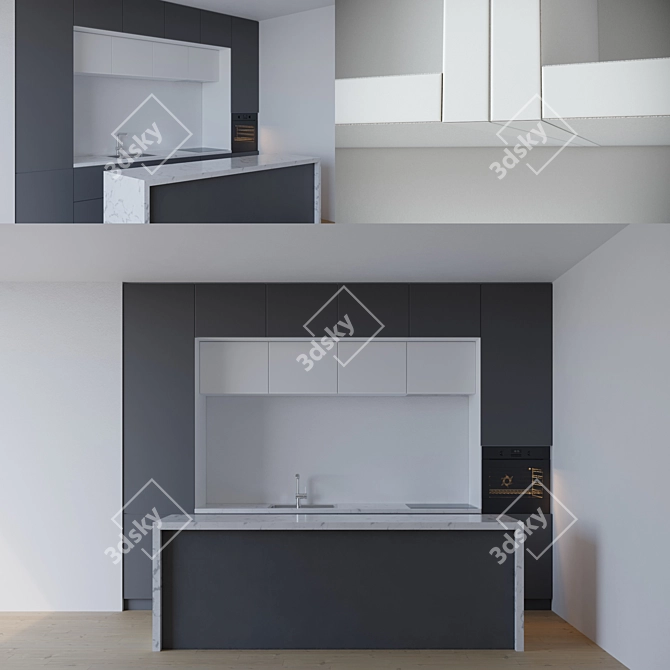 Elegant Modern Kitchen Set 3D model image 1