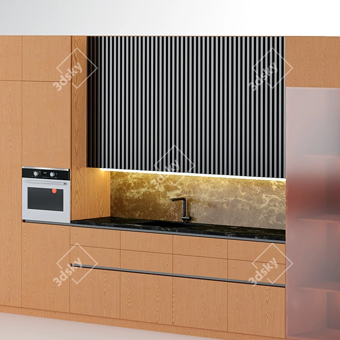 Modern Wood & Steel Kitchen Set 3D model image 2