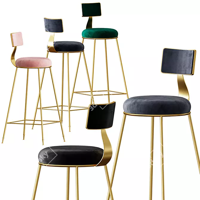 Nordic Iron Bar Stool: Sleek and Stylish 3D model image 1