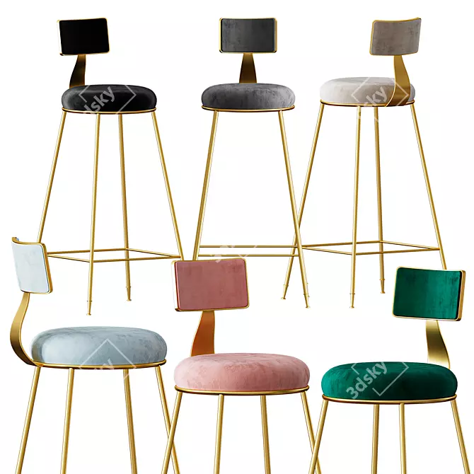 Nordic Iron Bar Stool: Sleek and Stylish 3D model image 2