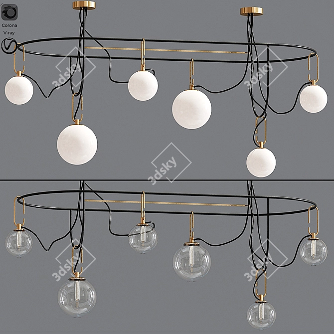 Modern Elliptic Pendant Lamp Set 3D model image 1