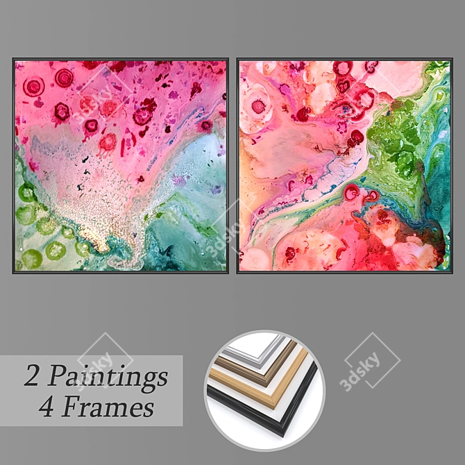 Modern Wall Art Set with 2 Paintings & 4 Frame Options 3D model image 1