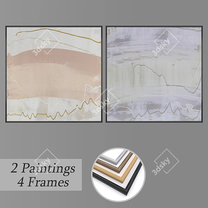 Elegant Wall Paintings Set 3D model image 1