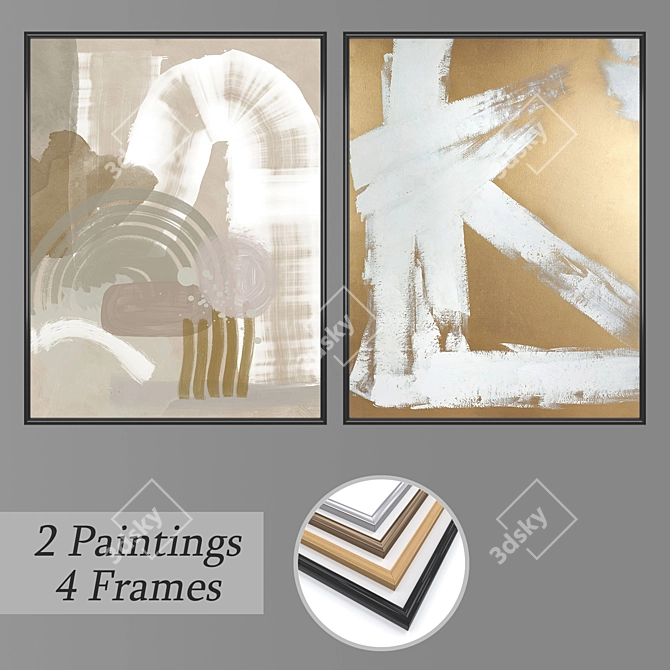 Artistic Set: 2 Paintings + 4 Frame Options 3D model image 1
