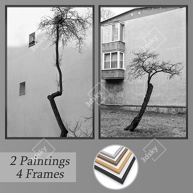 Artistic Wall Painting Set with Frame Options 3D model image 1