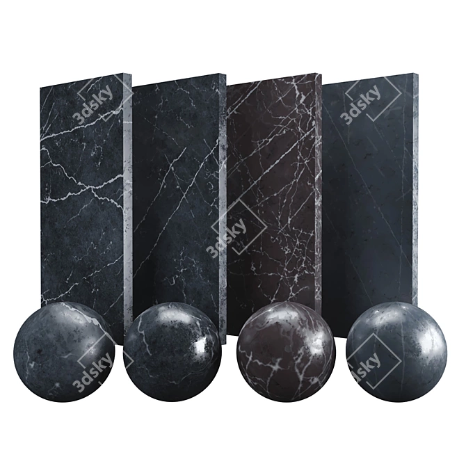 Marble Black Nero Marquina: High-Quality PBR Textures 3D model image 1