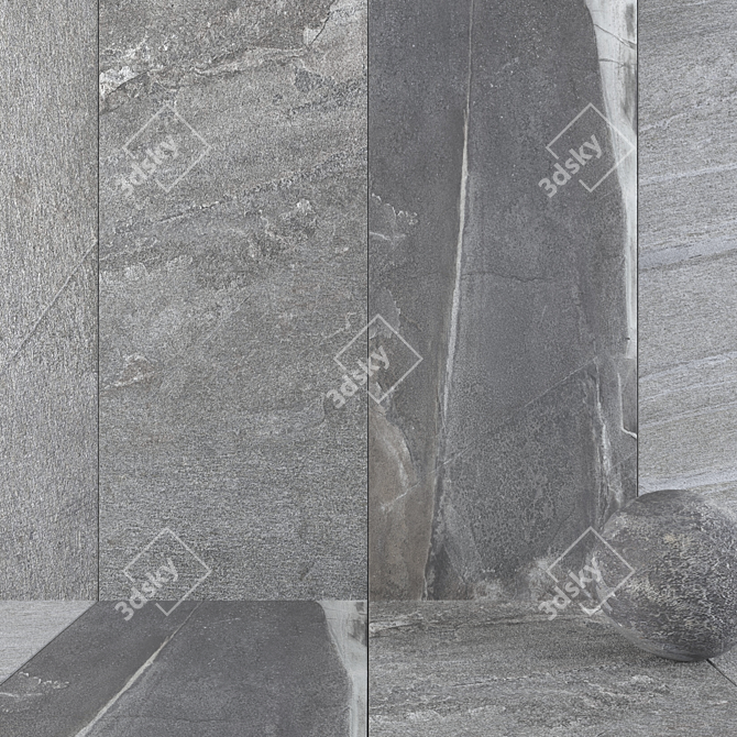 Santorini Gray Stone Wall Set 3D model image 1