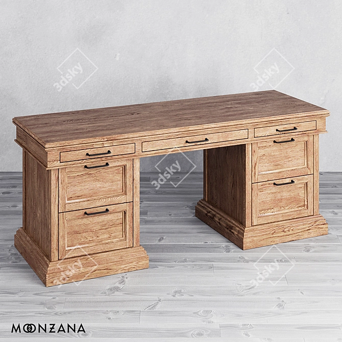 Moonzana OM Desk Replica: Elegant Oak Wood Writing Table 3D model image 1