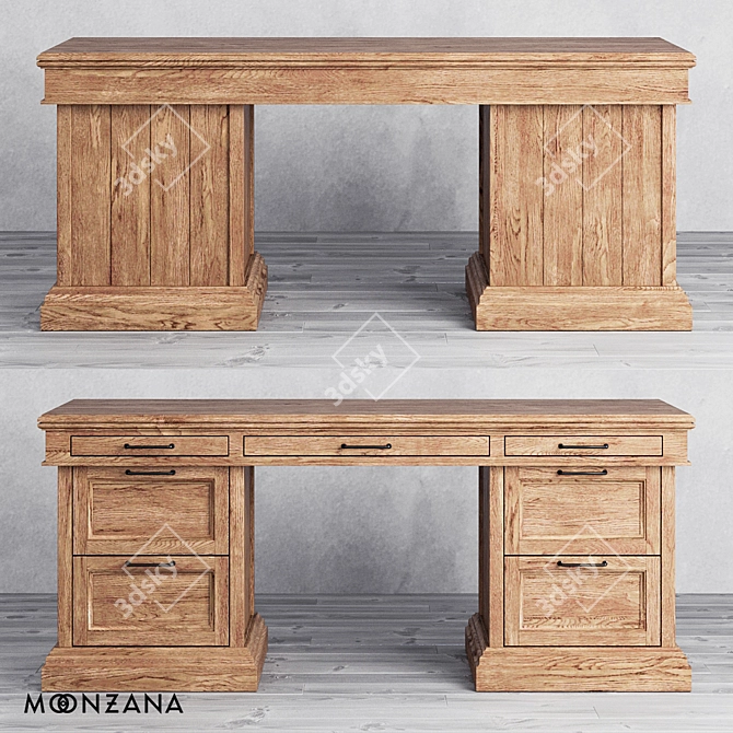 Moonzana OM Desk Replica: Elegant Oak Wood Writing Table 3D model image 2