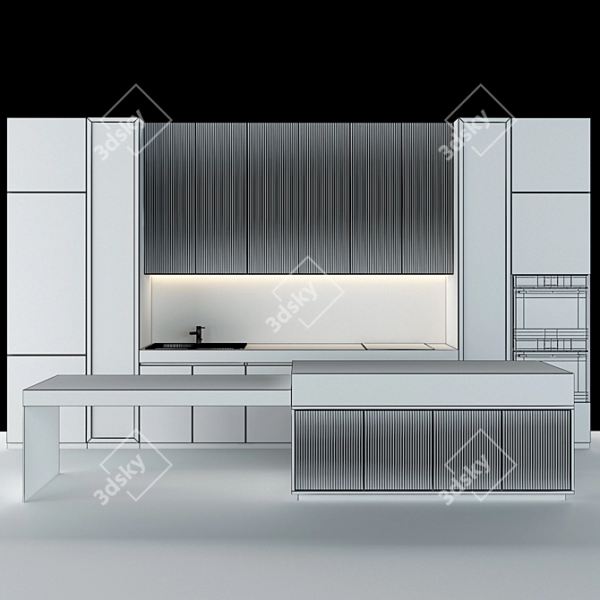 Sleek Stainless Steel Kitchen Set 3D model image 2