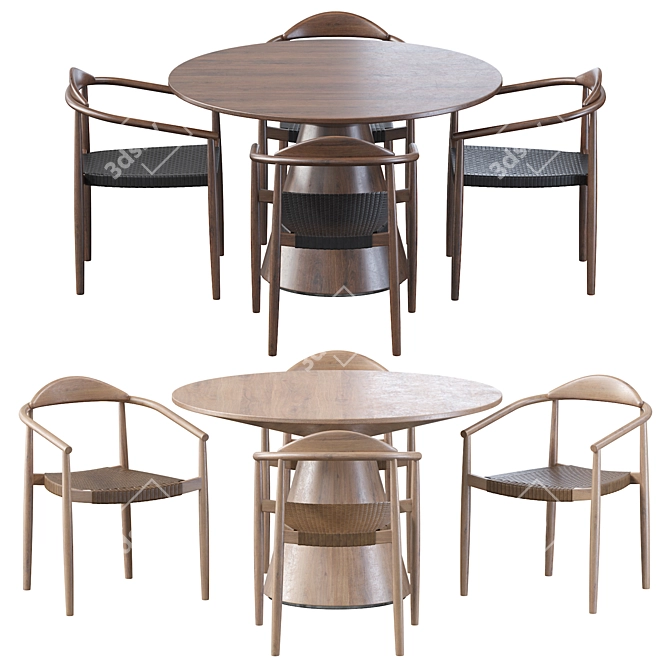 Elegant Janice Walnut Dining Set 3D model image 1