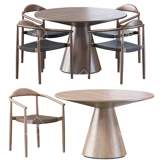 Elegant Janice Walnut Dining Set 3D model image 2