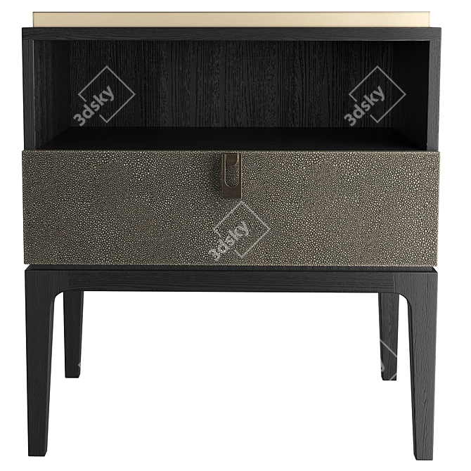 Glamour Bedside Table in Shagreen Leather & Brass 3D model image 2