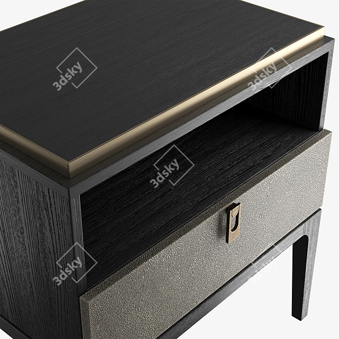 Glamour Bedside Table in Shagreen Leather & Brass 3D model image 3