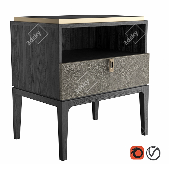 Glamour Bedside Table in Shagreen Leather & Brass 3D model image 5