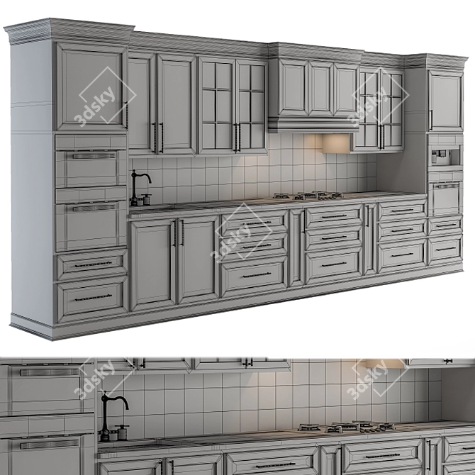 Neo Classic Cream Kitchen Set 3D model image 4