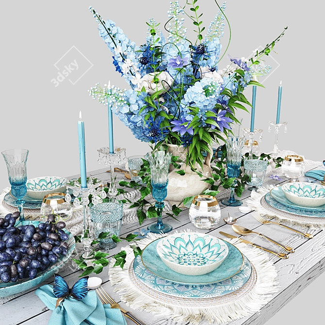 Turquoise Table Setting: Elegant and Vibrant 3D model image 2