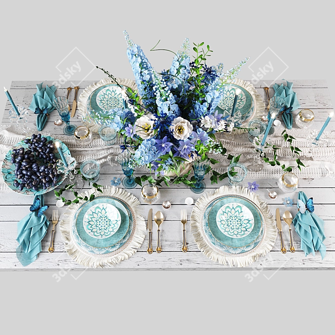 Turquoise Table Setting: Elegant and Vibrant 3D model image 3