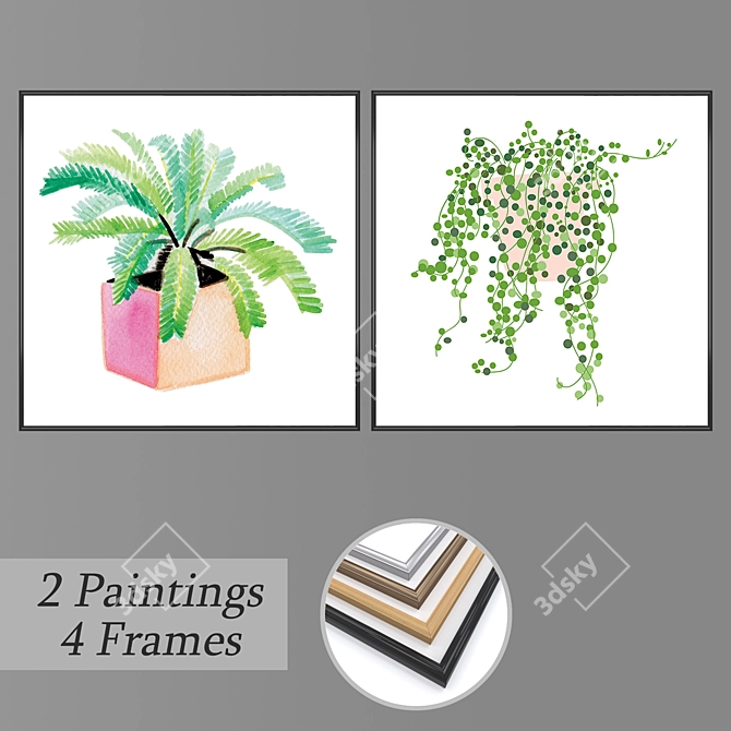 Versatile 2-Piece Art Set with 4 Frame Options 3D model image 1