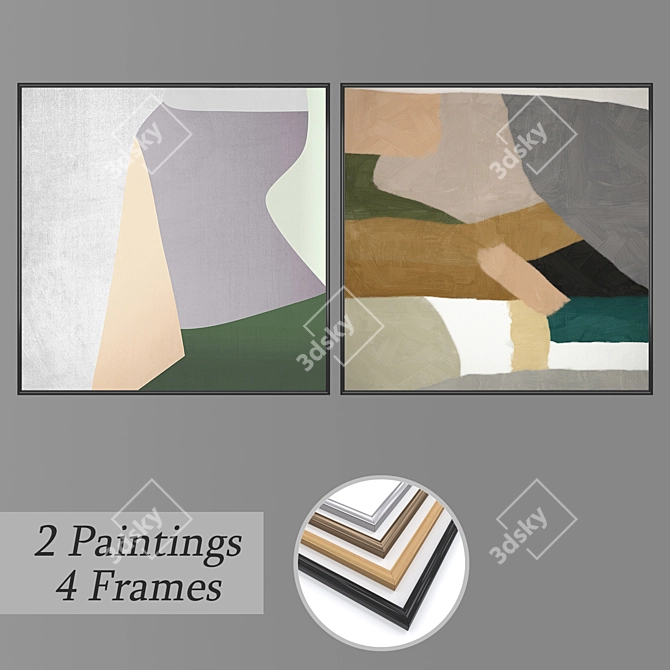 Modern Wall Art Set with Frames 3D model image 1