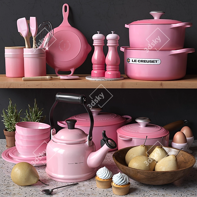 Pretty in Pink: Le Creuset Decor Set 3D model image 1