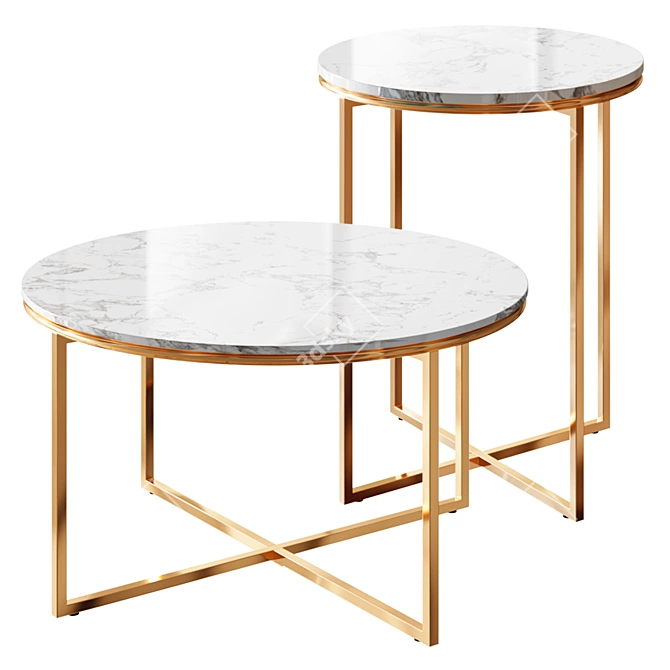 Elegant Marble Gold Table Set 3D model image 1