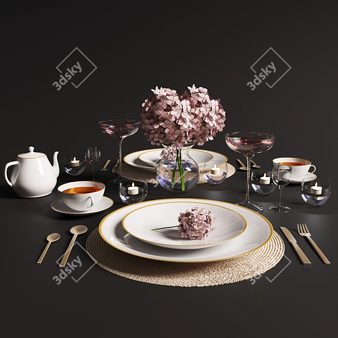Elegant Tableware Set 3D model image 1