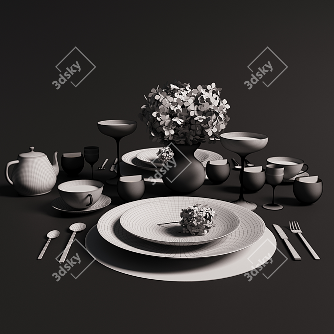 Elegant Tableware Set 3D model image 2