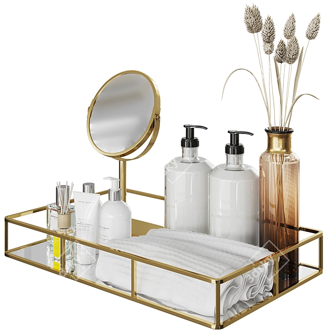 Bathroom Bliss Set: Mirror Tray, Decorative Bottle, Moisturizing Balm 3D model image 3