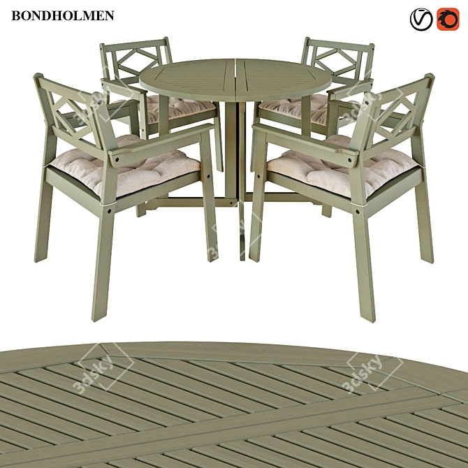 Outdoor Gray Stained Table & Chairs: Ikea Bondholmen 3D model image 1