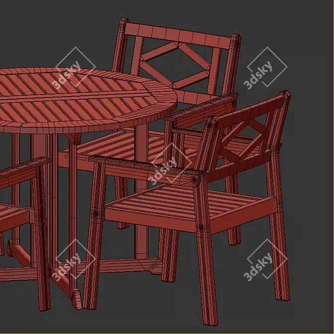 Outdoor Gray Stained Table & Chairs: Ikea Bondholmen 3D model image 5