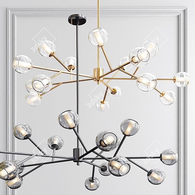 Elegant Bronze Chandelier with Champagne Glass Balls 3D model image 1