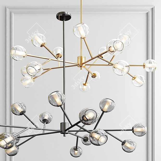 Elegant Bronze Chandelier with Champagne Glass Balls 3D model image 2