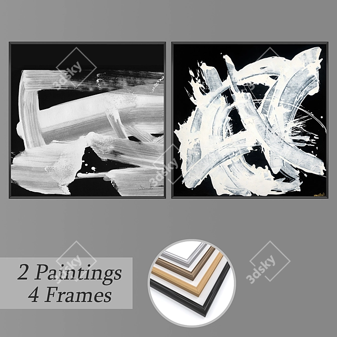 Modern Art Set: 2 Paintings + 4 Frame Options 3D model image 3