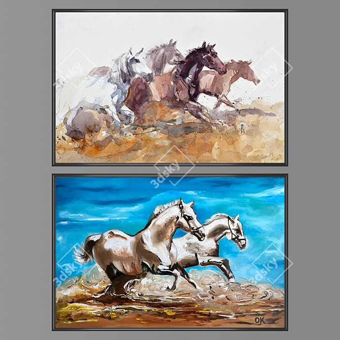 Versatile Set of Wall Paintings with Frame Options 3D model image 1