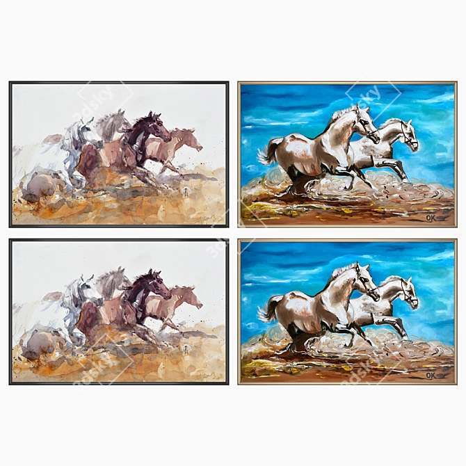 Versatile Set of Wall Paintings with Frame Options 3D model image 2