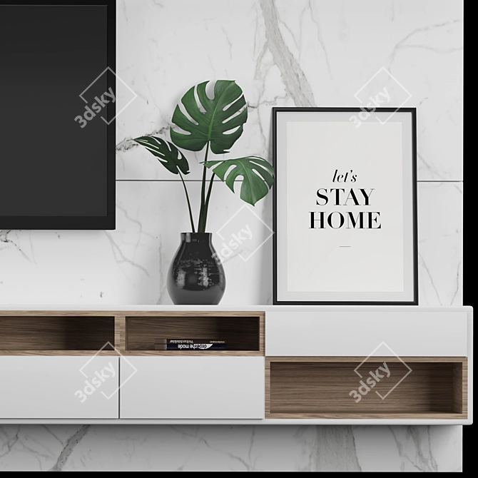 Sleek TV Wall Unit 3D model image 3