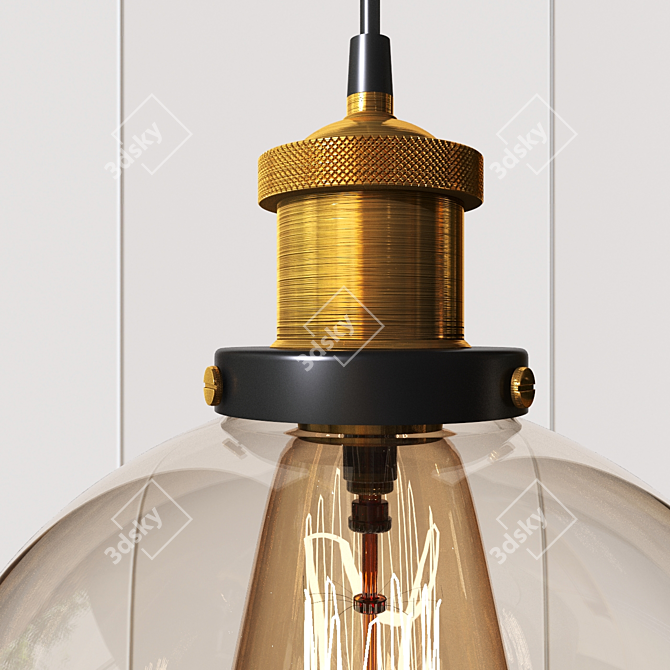 Polished Steel Glass Pendant Lamp 3D model image 2