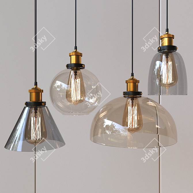 Polished Steel Glass Pendant Lamp 3D model image 6