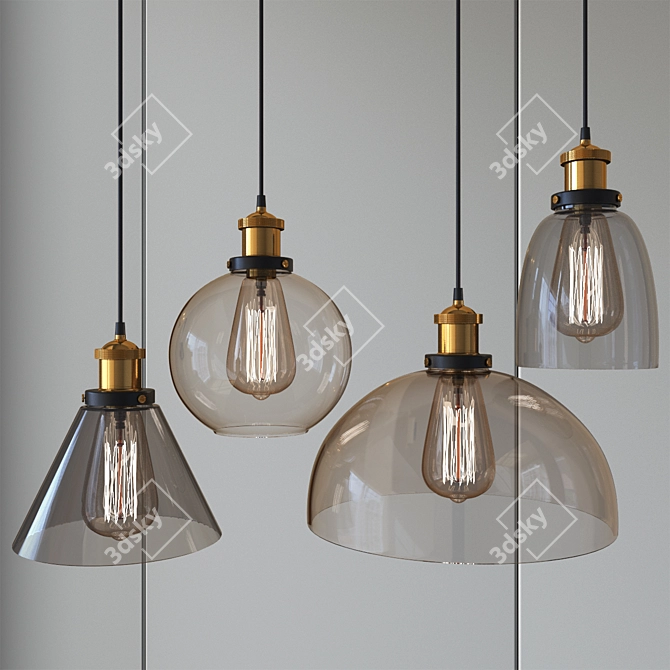 Polished Steel Glass Pendant Lamp 3D model image 7