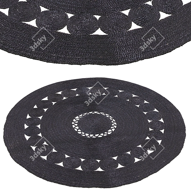 Elegant Jute Rug: HM Home Black Openwork 3D model image 1