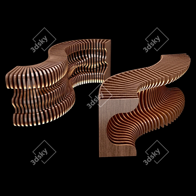 Elegant Curved Wooden Walls 3D model image 2