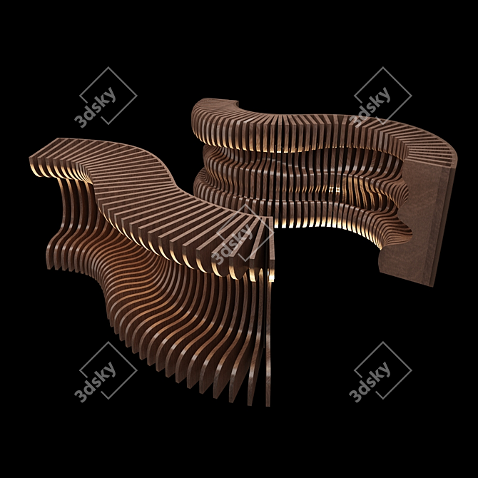 Elegant Curved Wooden Walls 3D model image 3