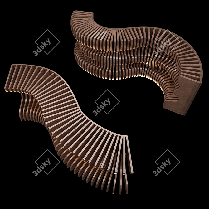 Elegant Curved Wooden Walls 3D model image 4