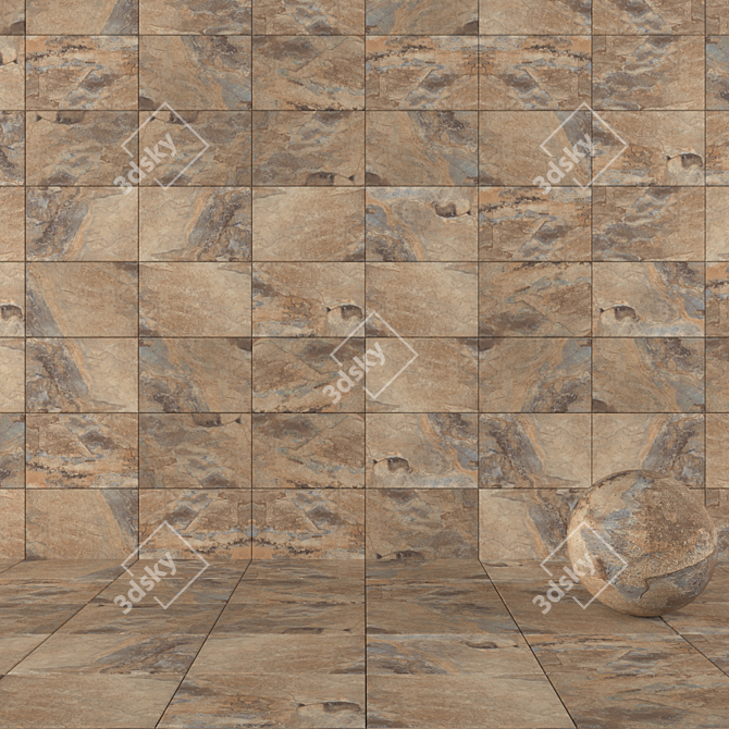 Key Stone Brown Stone Wall Tiles 3D model image 5