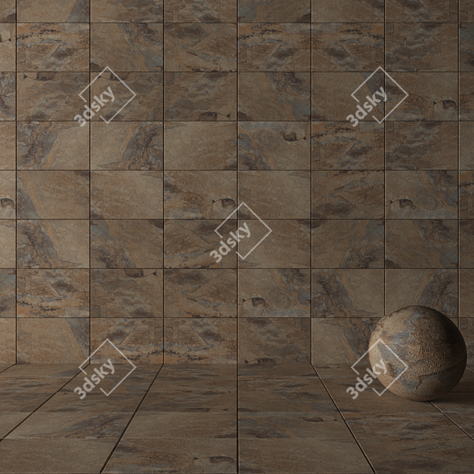 Key Stone Brown Stone Wall Tiles 3D model image 2