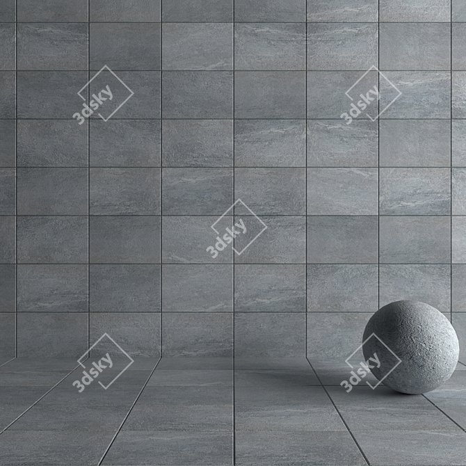 Mojo Gray Stone Wall Tiles - 3D Textured Set 3D model image 4