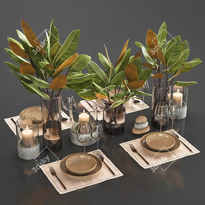 Magnolia Leaf Table Setting 3D model image 1