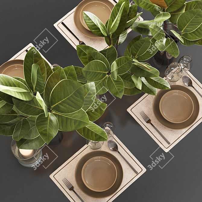 Magnolia Leaf Table Setting 3D model image 3